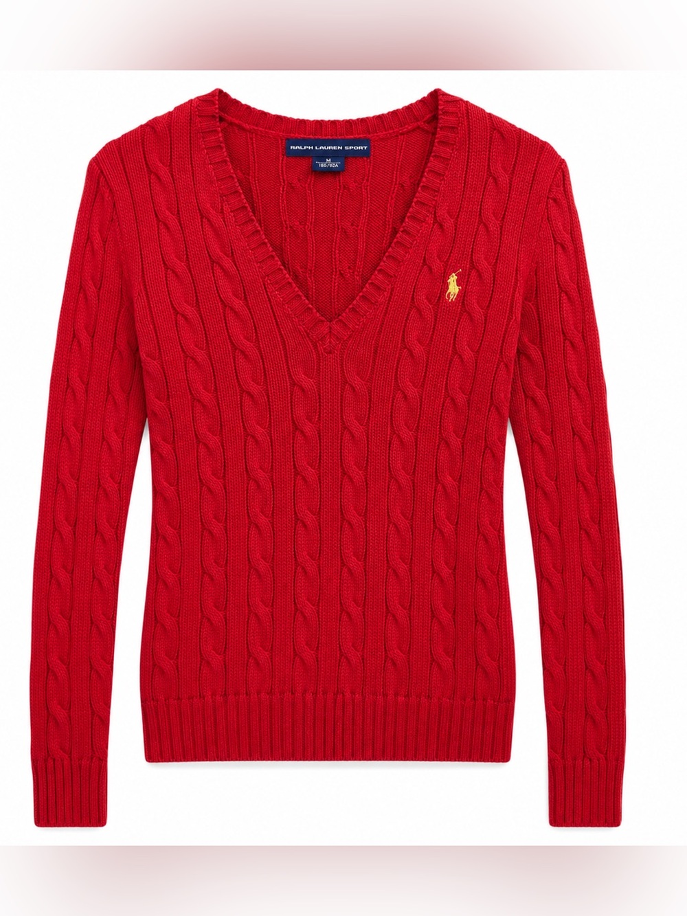 Ralph Lauren Sport Cable Knit Sweater Women’s Small Red 100% Cotton Cozy Fall
